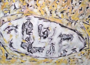 Die Arena der Wunden, Öl / Zeichenpapier 2010, 41,7 x 59,1 cm