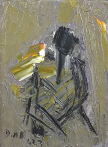 Die bedeckten Blätter der Flügel, Öl / Leinwand 2023, 40 x 30 cm