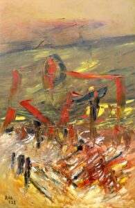 Der Schlaf gibt dem Himmel seine Farbe zurück, Öl / Karton 2022, 112 x 71 cm