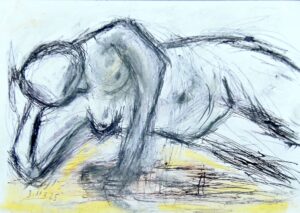 Weiblicher liegender Akt, 2025 /Pastell/Tinte